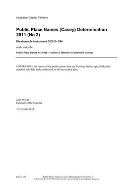 Public Place Names (Casey) Determination 2011 (No 2)