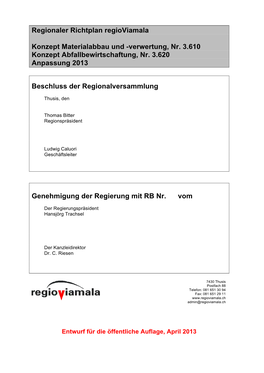 Regionaler Richtplan Regioviamala Konzept