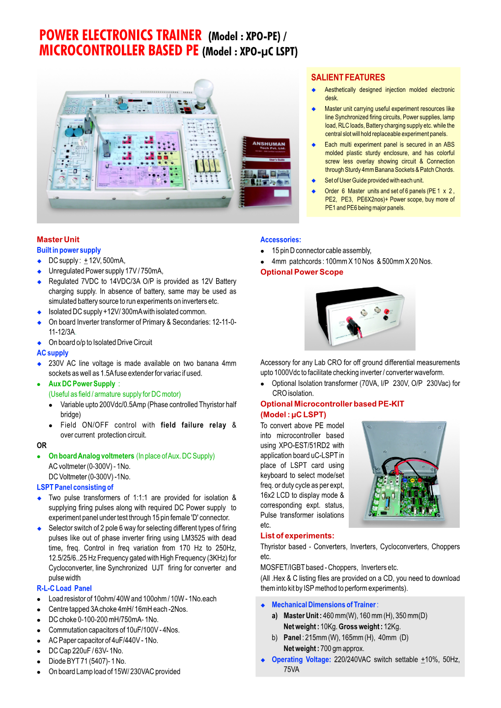 POWER ELECTRONICS TRAINER (Model : XPO-PE) / MICROCONTROLLER BASED PE (Model : XPO-Μc LSPT)