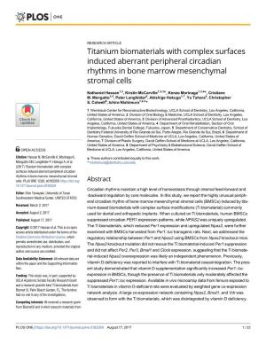 Titanium Biomaterials with Complex Surfaces Induced Aberrant Peripheral Circadian Rhythms in Bone Marrow Mesenchymal Stromal Cells