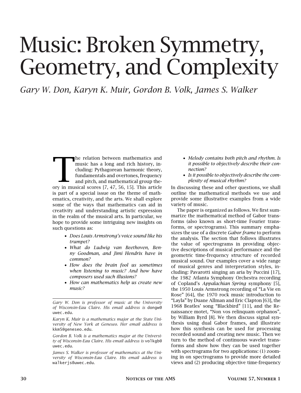 Music: Broken Symmetry, Geometry, and Complexity Gary W