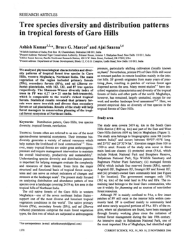 Tree Species Diversity and Distribution Patterns in Tropical Forests of Garo Hills