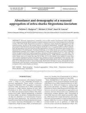 Abundance and Demography of a Seasonal Aggregation of Zebra Sharks Stegostoma Fasciatum