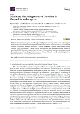 Modeling Neurodegenerative Disorders in Drosophila Melanogaster