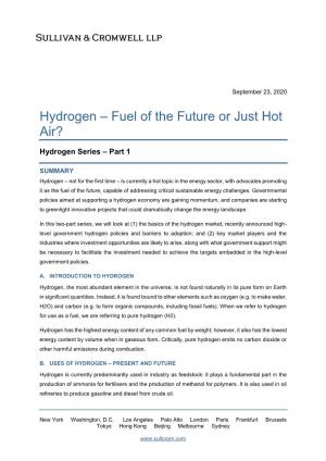 Hydrogen – Fuel of the Future Or Just Hot Air?