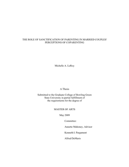 The Role of Sanctification of Parenting in Married Couples' Perceptions of Coparenting