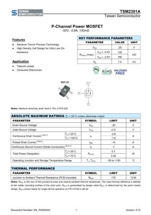 TSM2301A P-Channel Power MOSFET