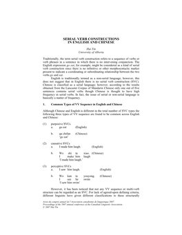 Serial Verb Constructions in English and Chinese