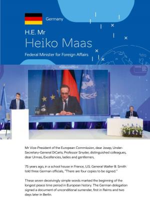 Germany, Federal Foreign Minister, H.E. Heiko Maas