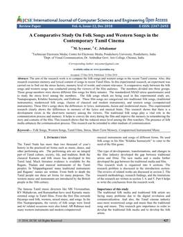 A Comparative Study on Folk Songs and Western Songs in the Contemporary Tamil Cinema
