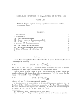 Gagliardo-Nirenberg Inequalities on Manifolds