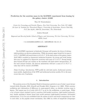 Prediction for the Neutrino Mass in the KATRIN Experiment from Lensing by the Galaxy Cluster A1689