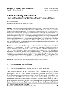 Vowel Harmony in Sardinian -Os/-Us Plurals in Santa Maria Navarrese and Baunei