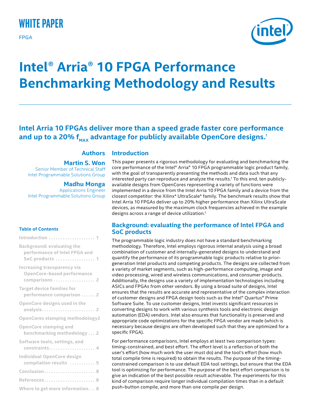 Intel® Arria® 10 FPGA Performance Benchmarking Methodology and Results