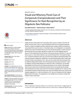 Campanula (Campanulaceae) and Their Significance for Host Recognition by an Oligolectic Bee Pollinator