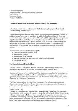 1 Committee Secretary Senate Legal and Constitutional Affairs Committee PO Box 6100 Parliament House Canberra ACT 2600 Parliamen