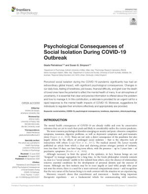 Psychological Consequences of Social Isolation During COVID-19 Outbreak