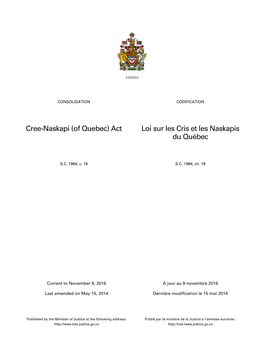Cree-Naskapi (Of Quebec) Act Loi Sur Les Cris Et Les Naskapis Du Québec