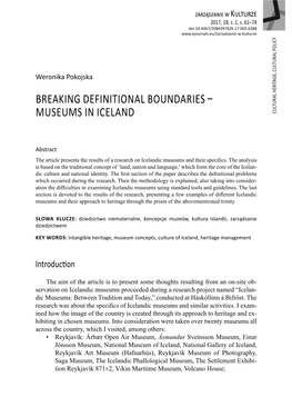 Breaking Definitional Boundaries – Museums in Iceland Policy Cultural Heritage, Cultural