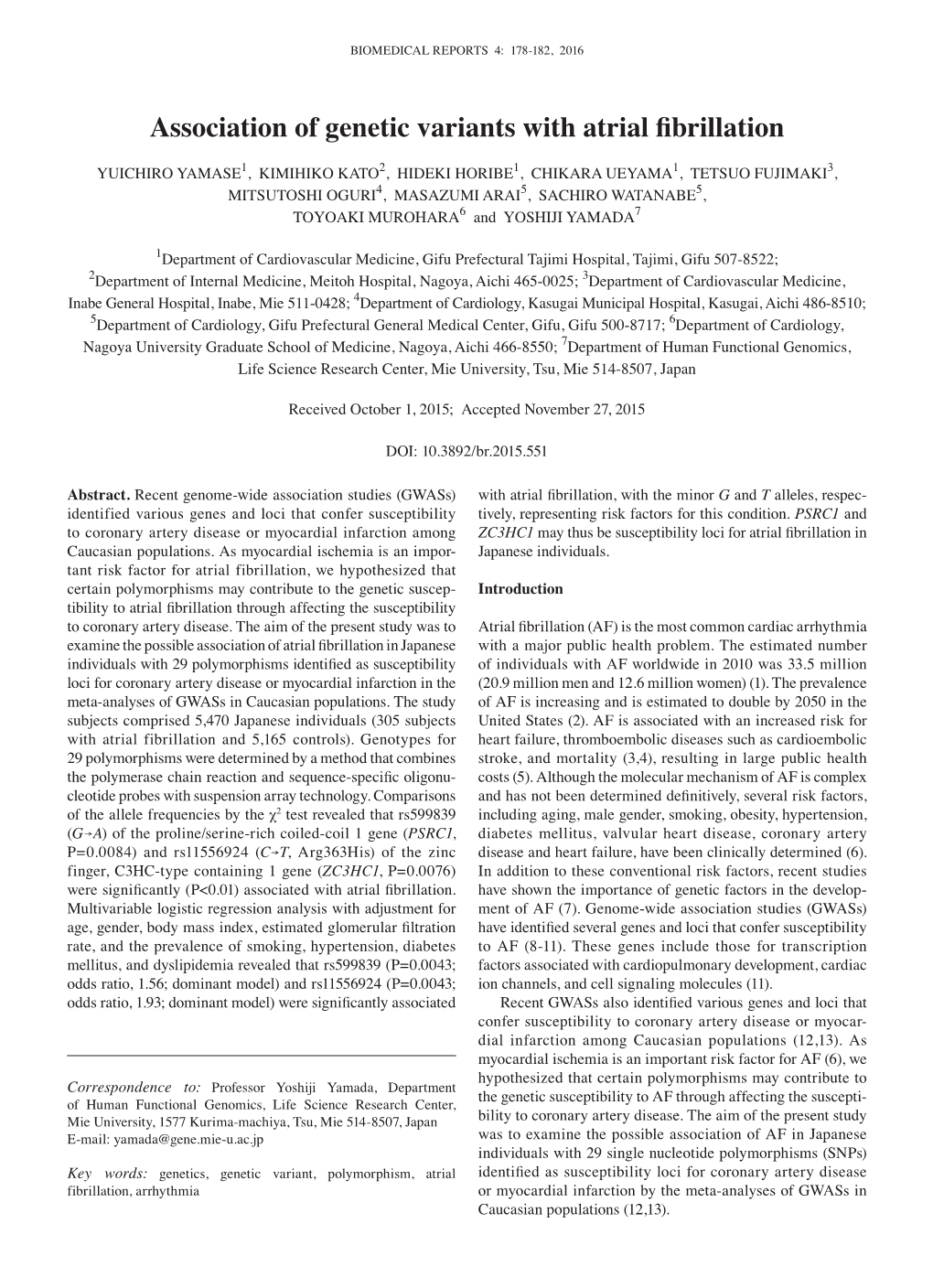 Association of Genetic Variants with Atrial Fibrillation