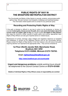 Public Rights of Way in the Bradford Metropolitan District