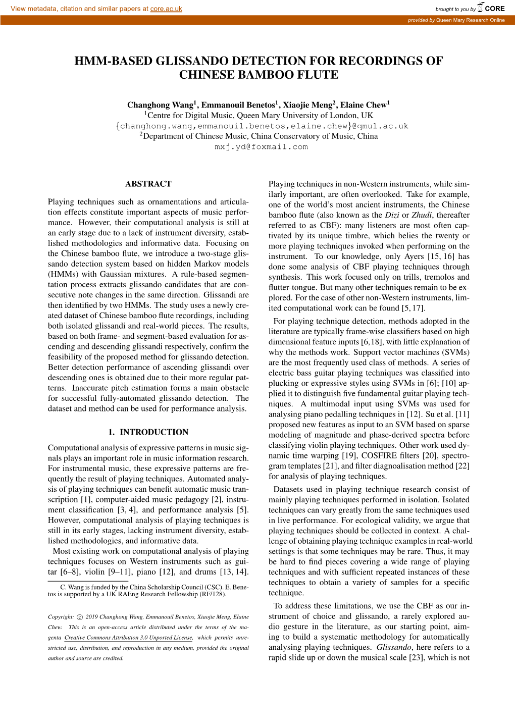 Hmm-Based Glissando Detection for Recordings of Chinese Bamboo Flute