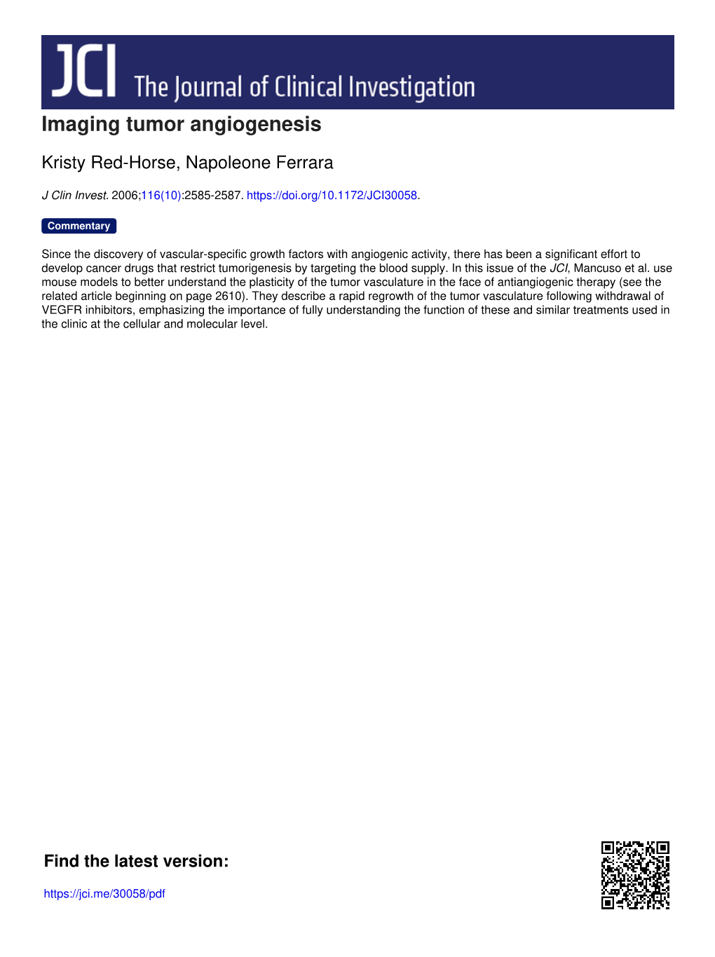 Imaging Tumor Angiogenesis