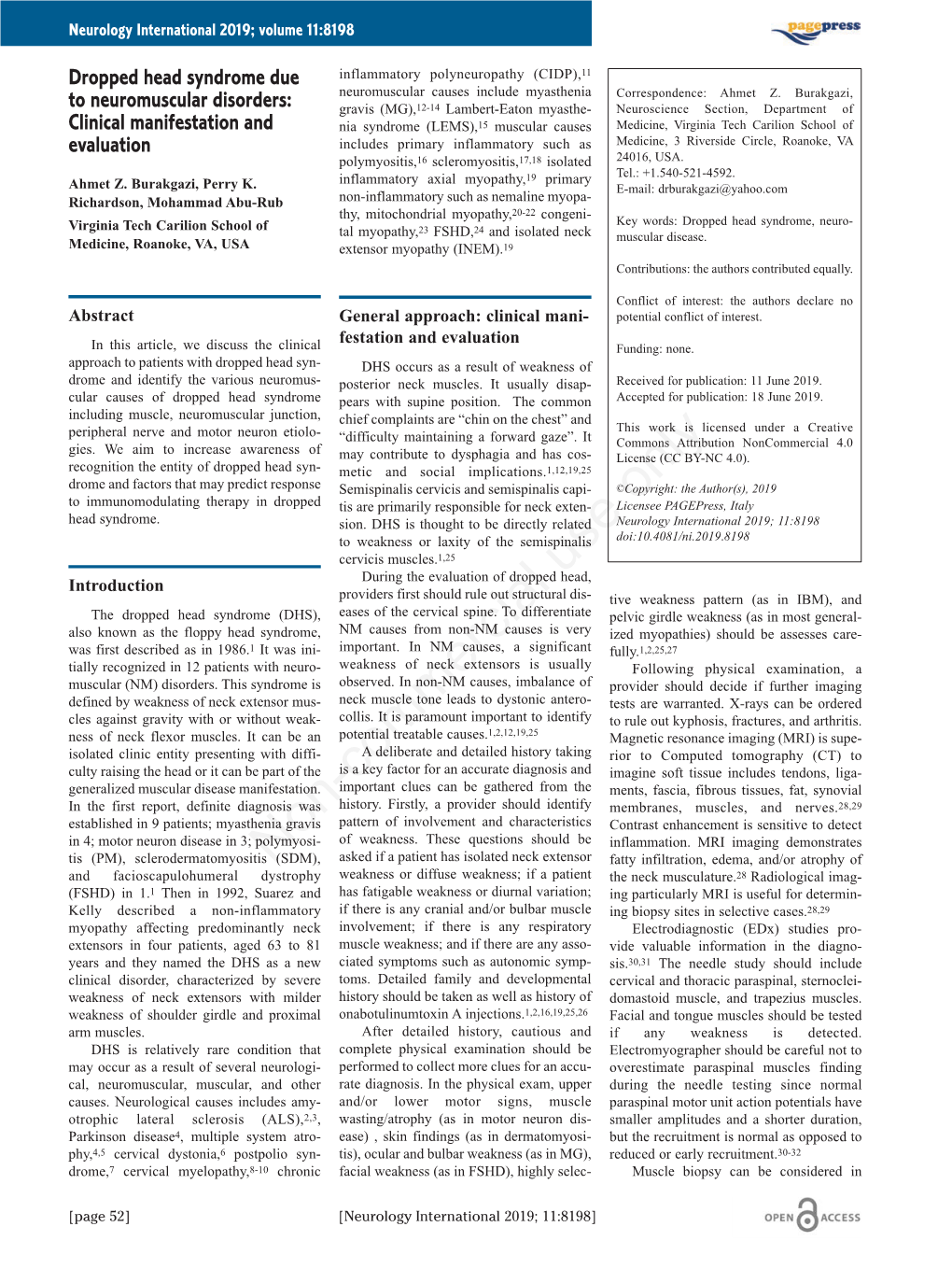 Dropped Head Syndrome Due to Neuromuscular Disorders: Clinical