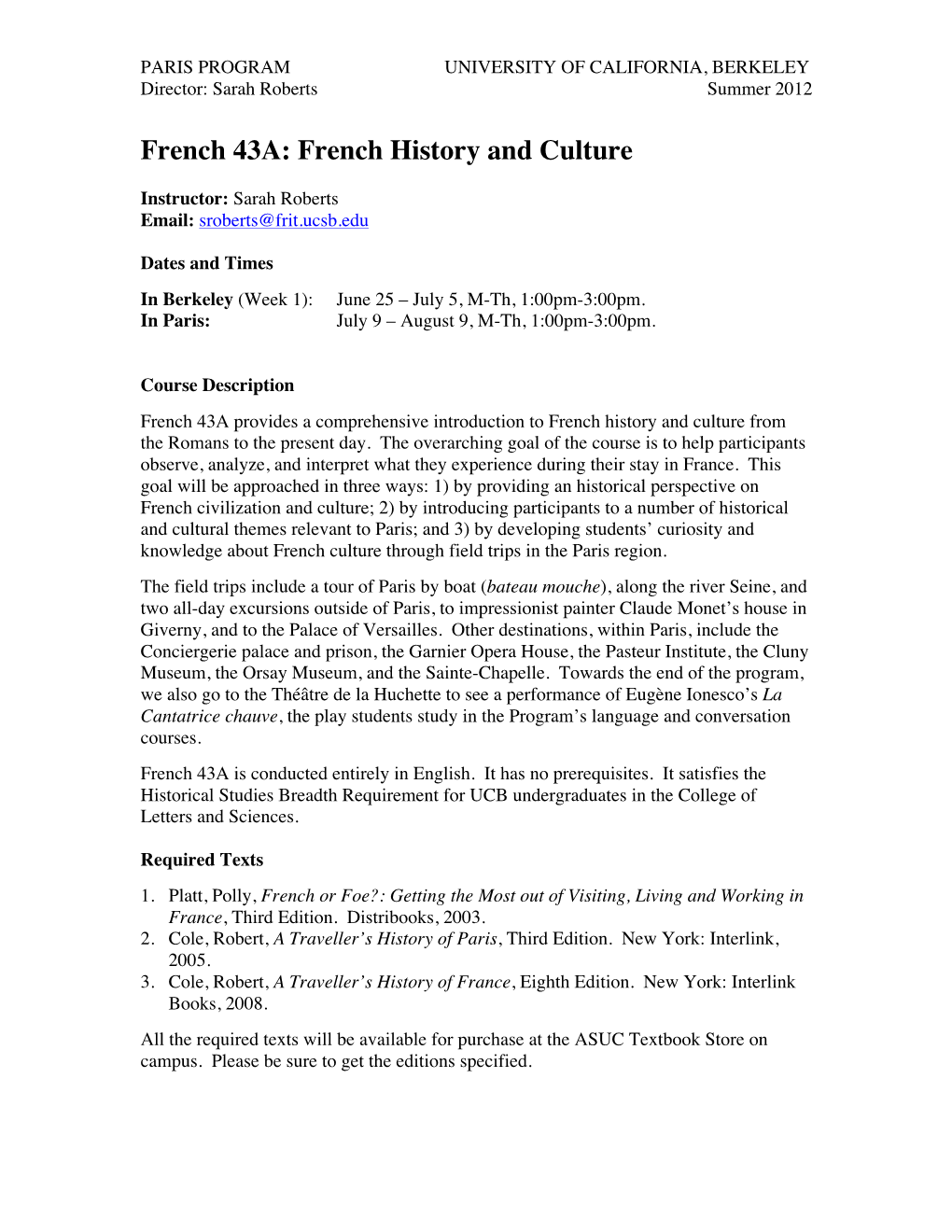 French 43A: French History and Culture