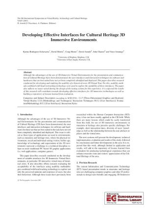 Developing Effective Interfaces for Cultural Heritage 3D Immersive Environments