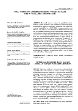 Spatial Distribution of Elderly According to Access to Health Care in Uberaba, State of Minas Gerais Distribuição Espacial De