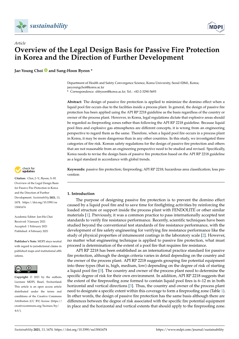 Overview of the Legal Design Basis for Passive Fire Protection in Korea and the Direction of Further Development