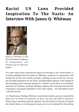Racist US Laws Provided Inspiration to the Nazis: an Interview with James Q