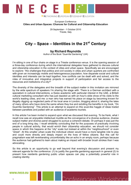 City – Space – Identities in the 21St Century