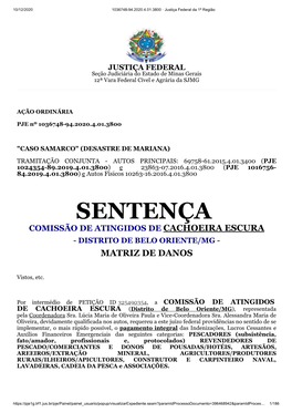 Sentença Comissão De Atingidos De Cachoeira Escura - Distrito De Belo Oriente/Mg - Matriz De Danos