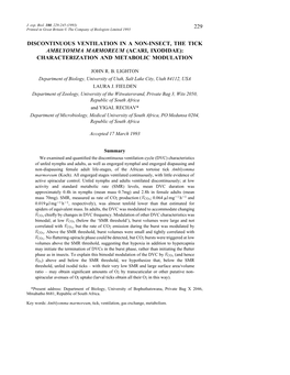 229 Discontinuous Ventilation in a Non-Insect, the Tick Amblyomma Marmoreum