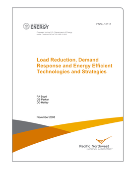 Load Reduction, Demand Response and Energy Efficient Technologies and Strategies