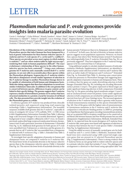Plasmodium Malariae and P. Ovale Genomes Provide Insights Into Malaria Parasite Evolution Gavin G