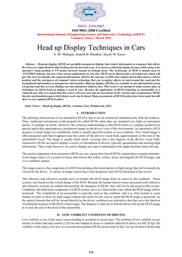 Head up Display Techniques in Cars S