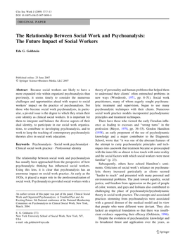 The Relationship Between Social Work and Psychoanalysis: the Future Impact of Social Workers