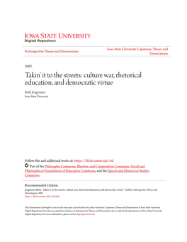 Culture War, Rhetorical Education, and Democratic Virtue Beth Jorgensen Iowa State University