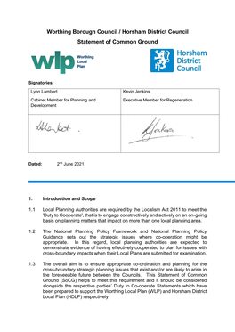 Worthing Borough Council / Horsham District Council Statement of Common Ground