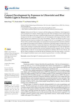 Cataract Development by Exposure to Ultraviolet and Blue Visible Light in Porcine Lenses