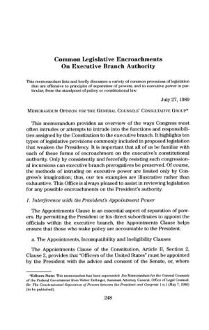 Common Legislative Encroachments on Executive Branch Authority