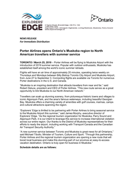 Porter Airlines Opens Ontario's Muskoka Region to North