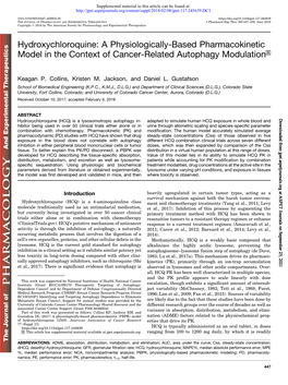 Hydroxychloroquine: a Physiologically-Based Pharmacokinetic Model in the Context of Cancer-Related Autophagy Modulation S