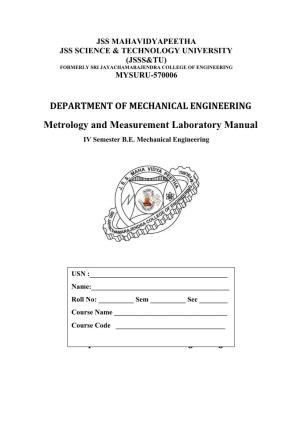 Metrology and Measurement Laboratory Manual