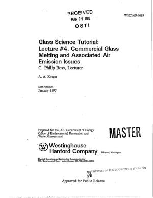 Lecture #4, Commercial Glass Melting and Associated Air Emission Issues C