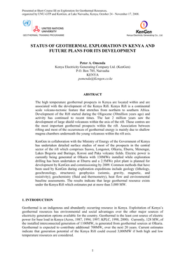 Geothermal Potential of the Kenya Rift