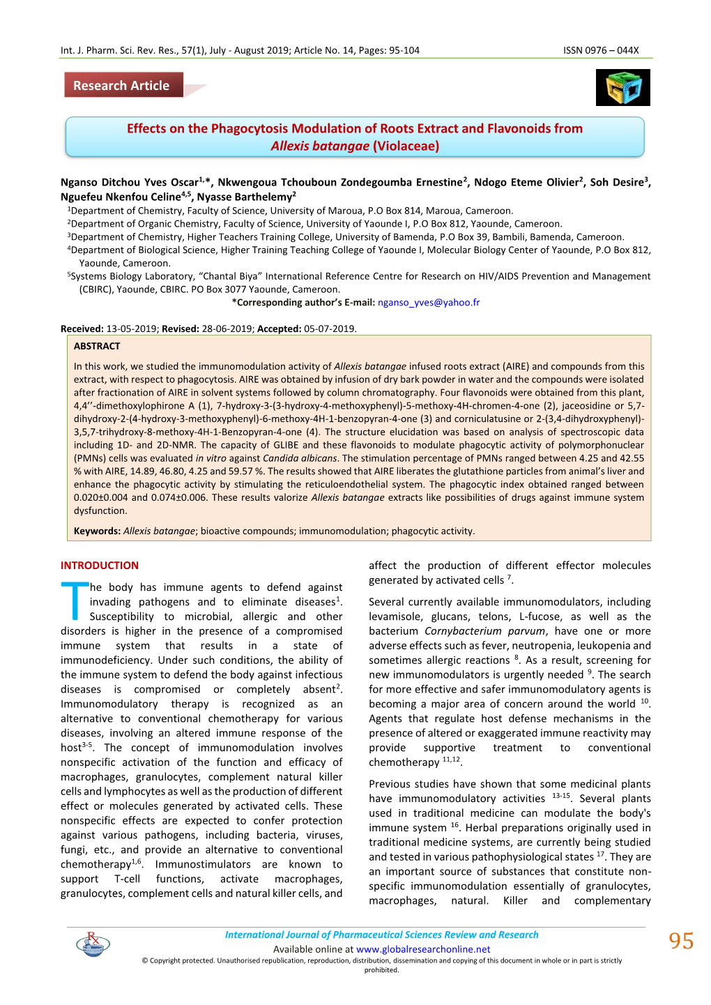 Effects on the Phagocytosis Modulation of Roots Extract and Flavonoids from Allexis Batangae (Violaceae)